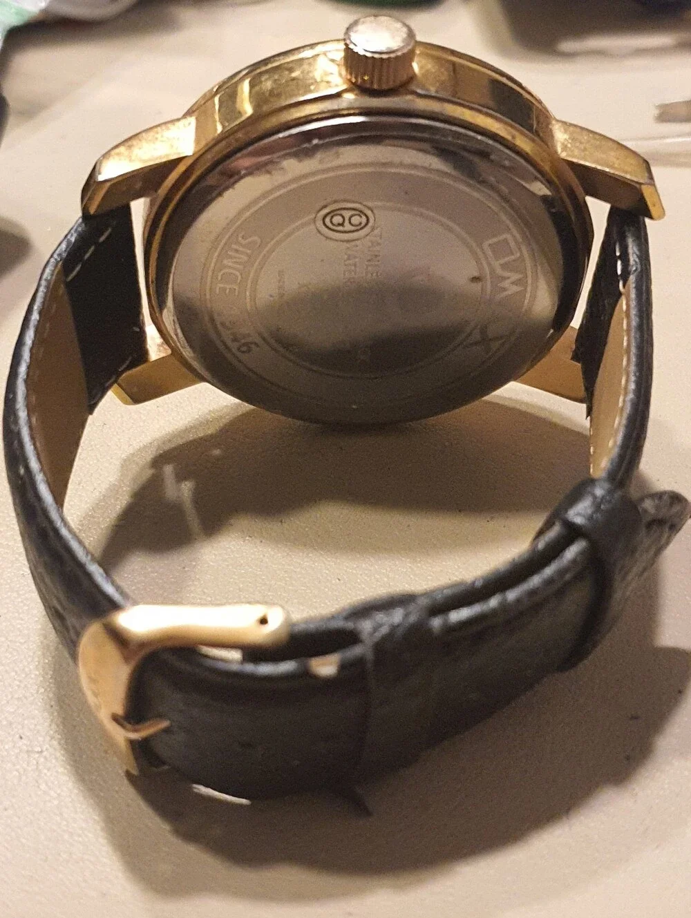 Omax Goldtone/Black Leather Diver Style Nen's Watch